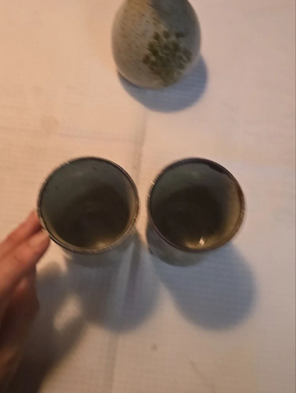 Takahashi Speckled Ceramic Bud Vase & Cup Set, Tiny Flower Herb Details